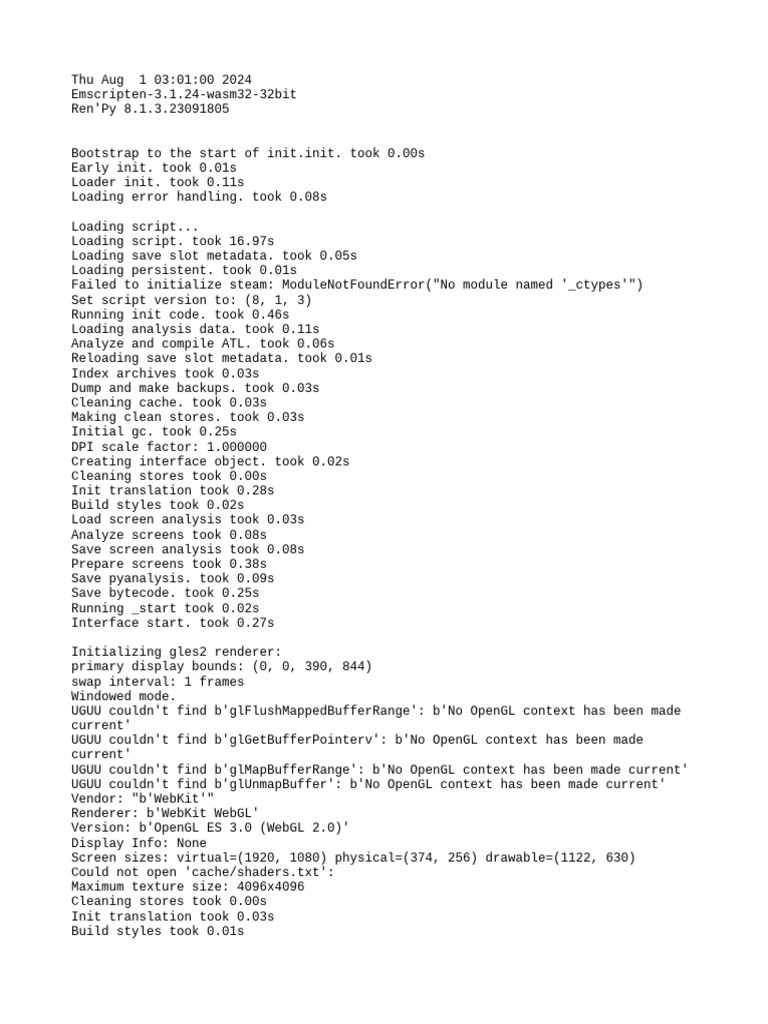 Ren'Py 8.1.3 Initialization Log | PDF