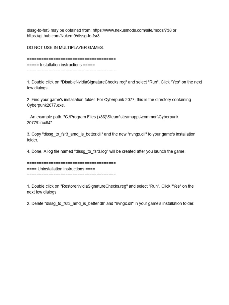 DLSSG to FSR3 Installation Guide | PDF