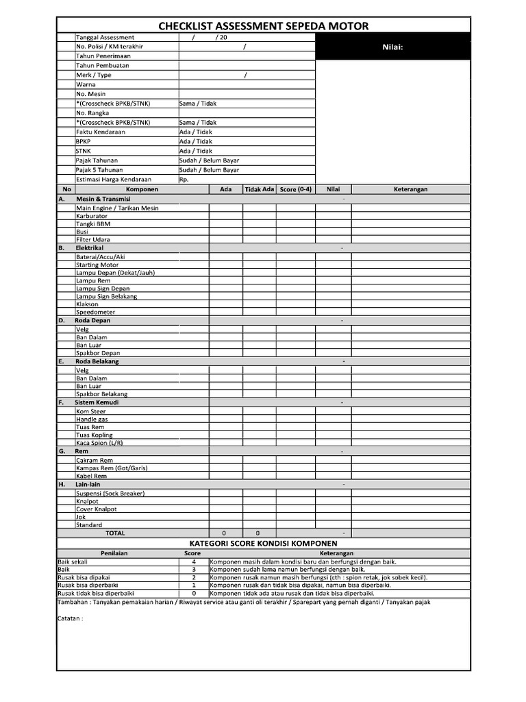 Checklist Kendaraan Motor Bekas | PDF