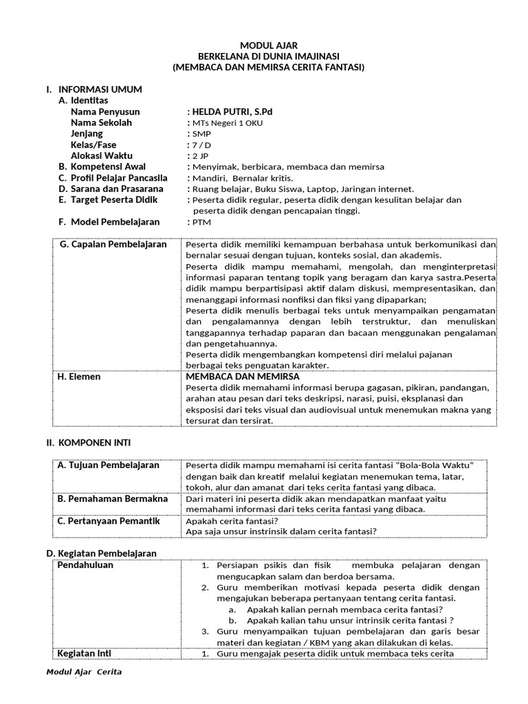 TEKS IMAJINASI MODUL | PDF