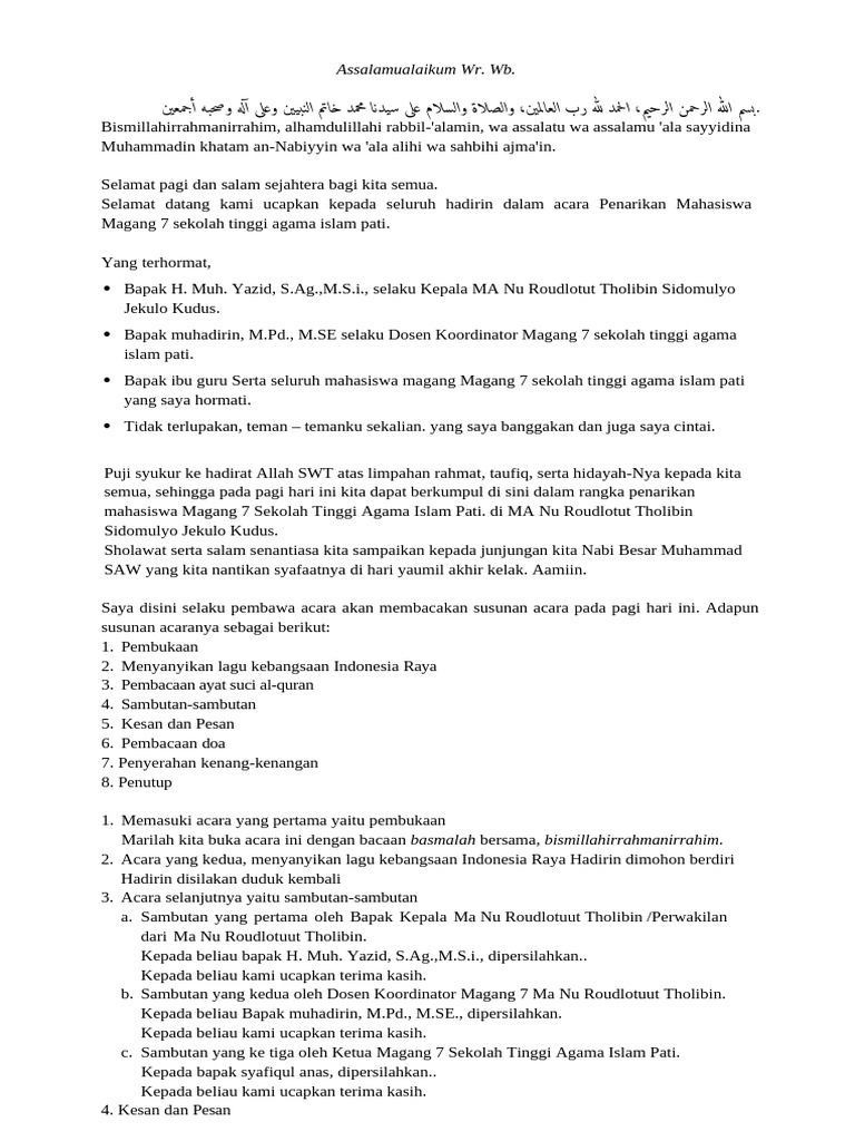 Teks MC Penutupan Acara Magang 7 | PDF