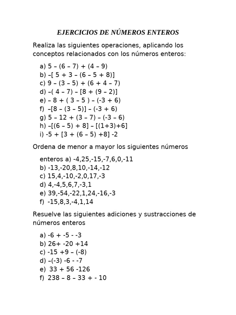 Ejercicios de Números Enteros | PDF | Informática | Tecnología