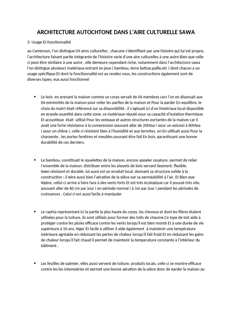 Architecture Sawa au Cameroun | PDF | Bois (matériau de construction)