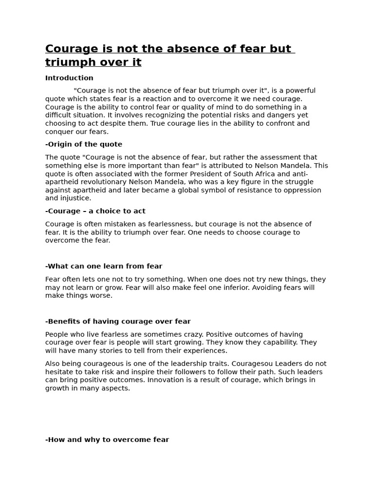 Triumph Over Fear: The Essence of Courage | PDF | Courage | Fear