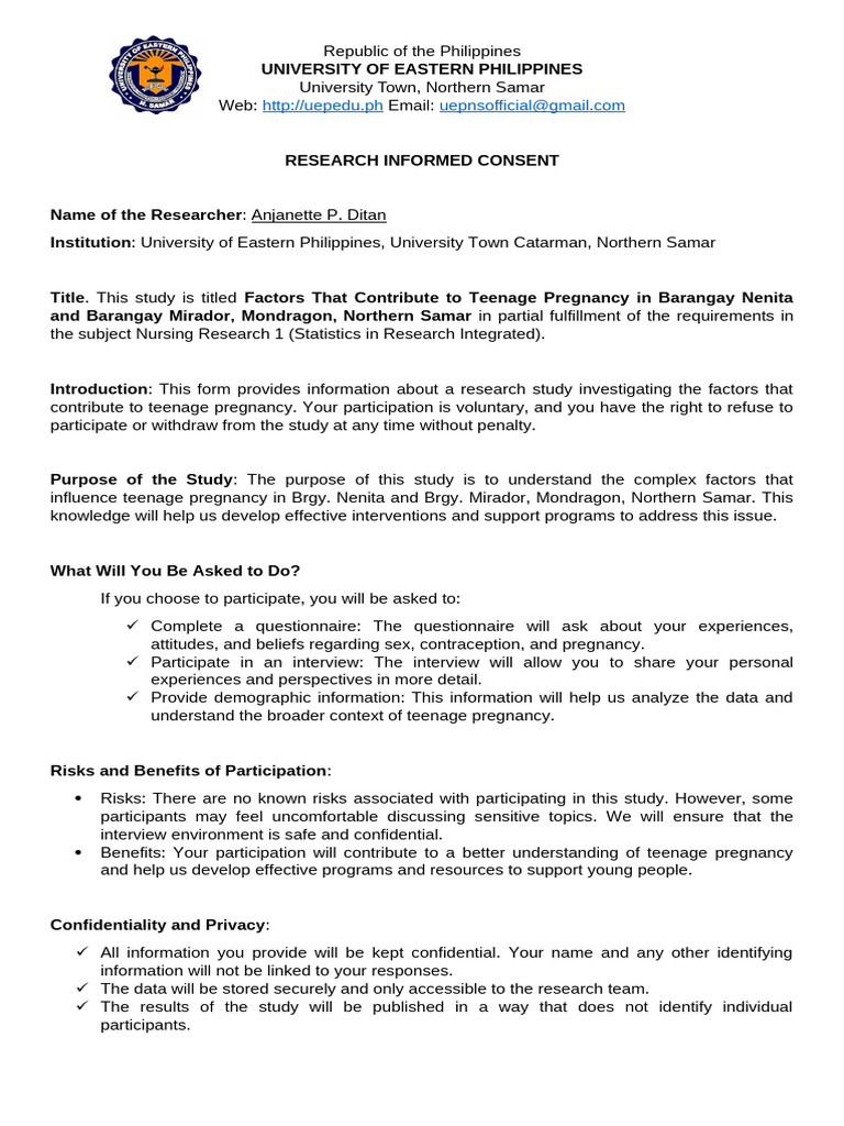 INFORMED CONSENT IN RESEARCH | PDF | Teenage Pregnancy