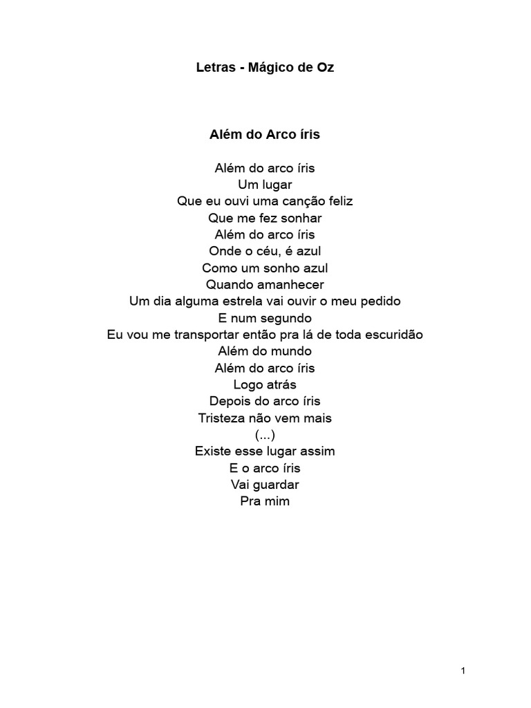 Letras - Mágico de Oz | PDF