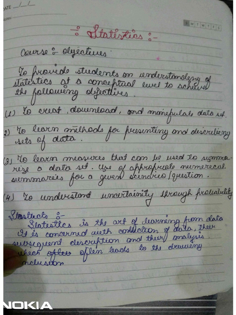 IITM BS Statistics Week1-4 Handwritten | PDF