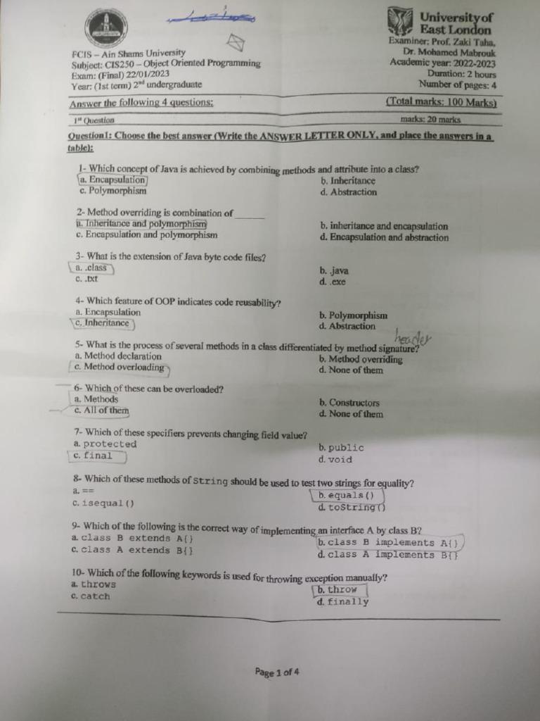 OOP Final Exam 2023 | PDF