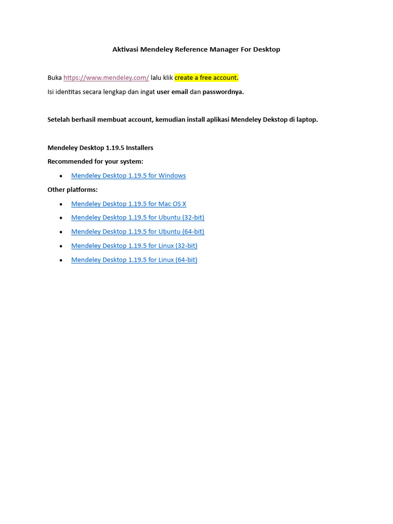 Aktivasi Mendeley Reference Manager For Desktop | PDF
