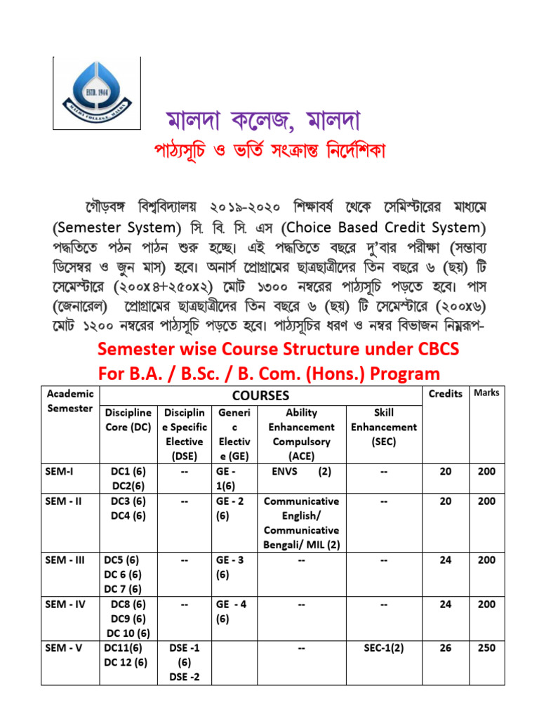 CBCS Course Structure for UG Programs | PDF | Science | Liberal Arts ...