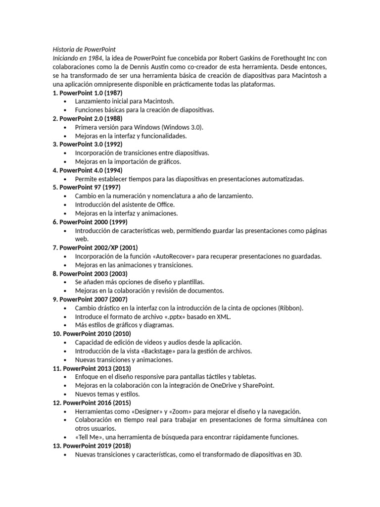 Evolución de PowerPoint desde 1984 | PDF | Microsoft PowerPoint ...