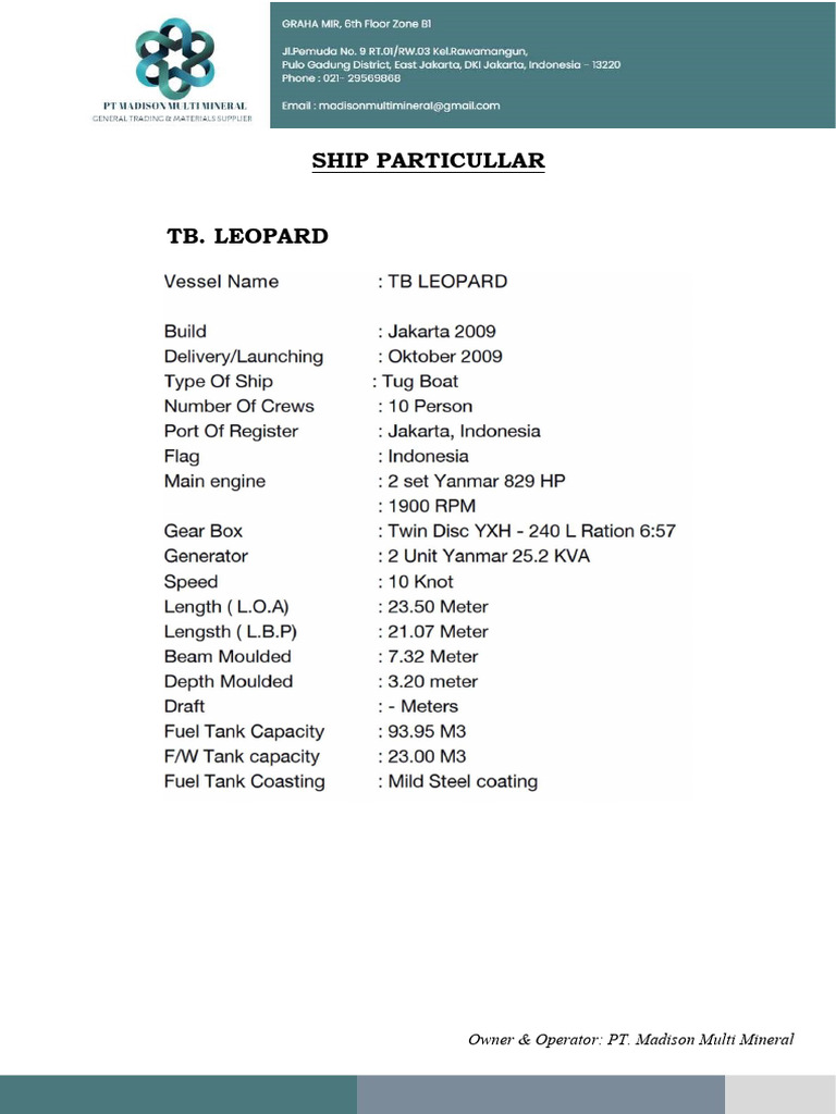 Ship Particulars for TB. Leopard & BG. Polaris | PDF | Science ...