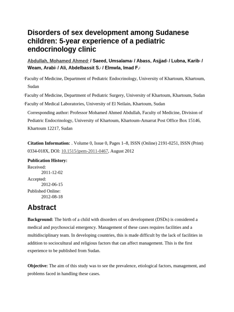 Disorders of Sex Development Among Sudanese Children | PDF | Medicine ...
