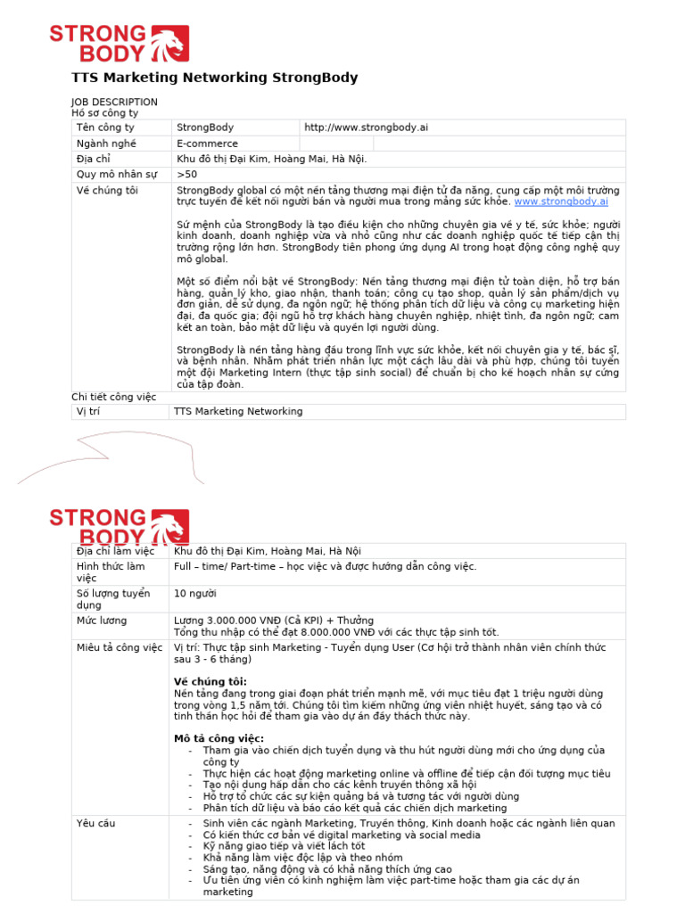 JD TTS MKT Networking - StrongBody | PDF