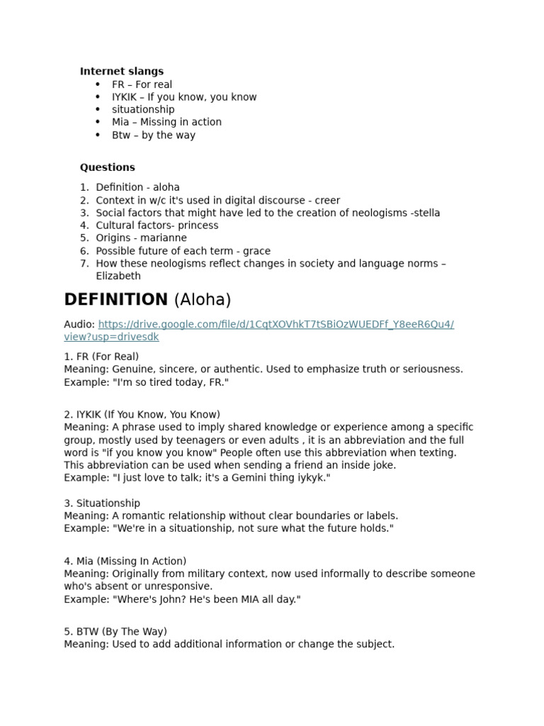 Understanding Internet Slang Terms | PDF | Communication | Community