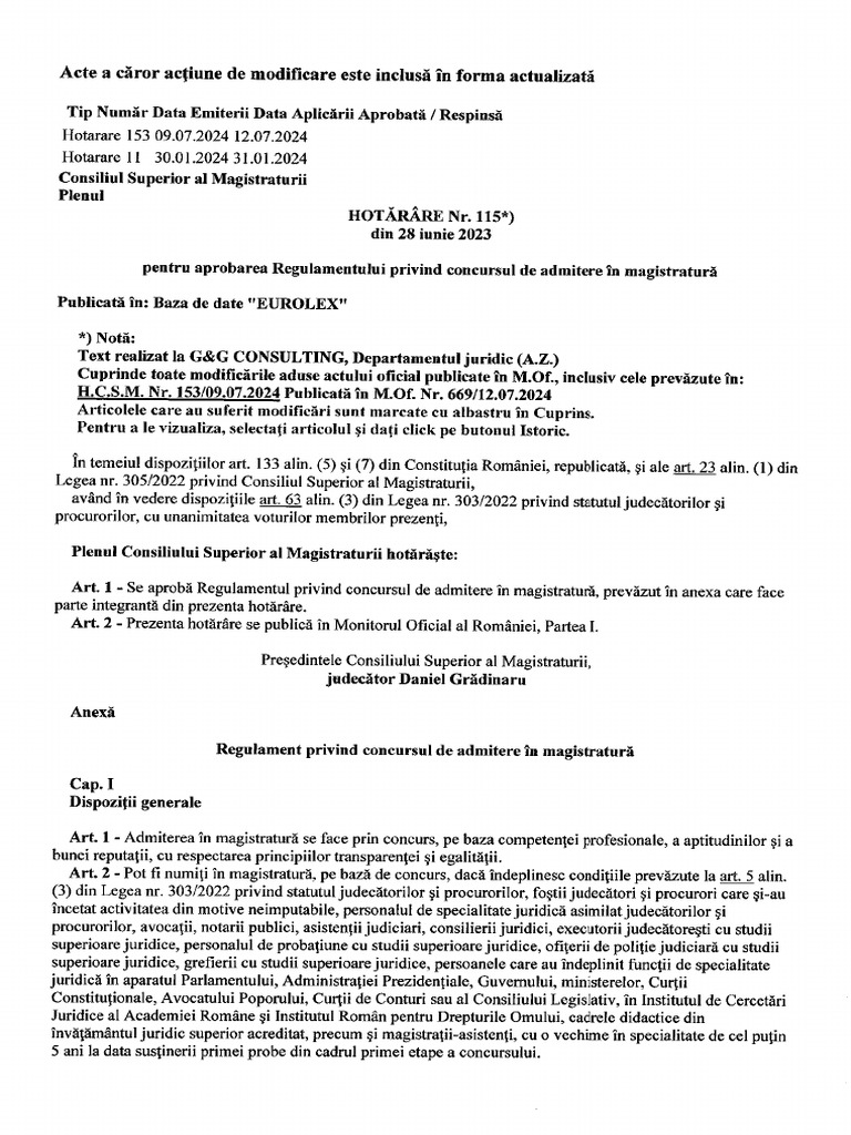 28 Iunie 2023 A Plenului Consiliului Superior Al Magistraturii Pentru 