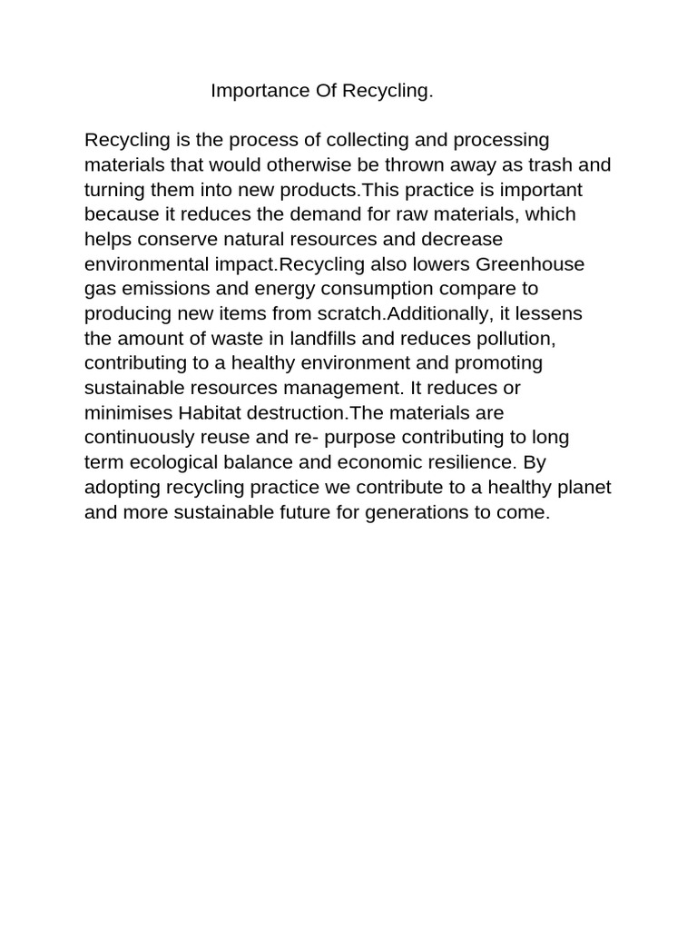 Paragraph On Importance of Recycling | PDF | Wellness | Technology ...