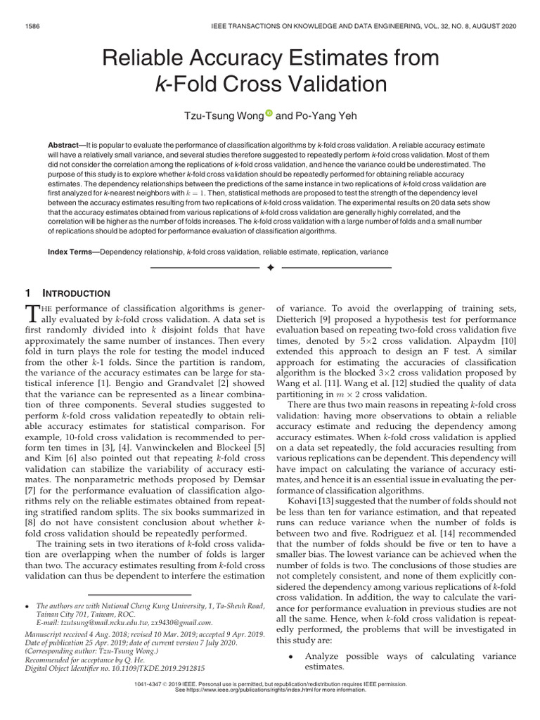 Reliable Accuracy Estimates From K-Fold Cross Validation | PDF | Cross ...