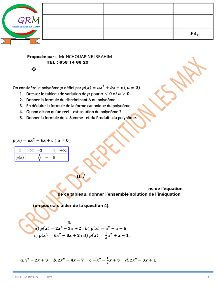 Équations et Inéquations du Second Degré | PDF | Équation du second ...