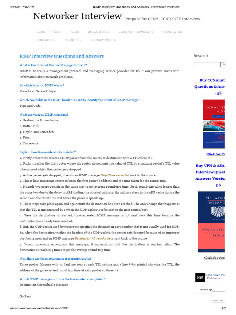 ICMP Interview Questions and Answers - Networker Interview | PDF ...