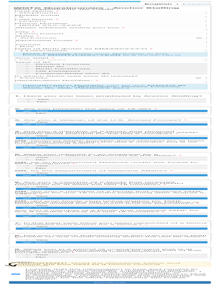 WOTC Questionnaire for Employment | PDF | Supplemental Security Income ...