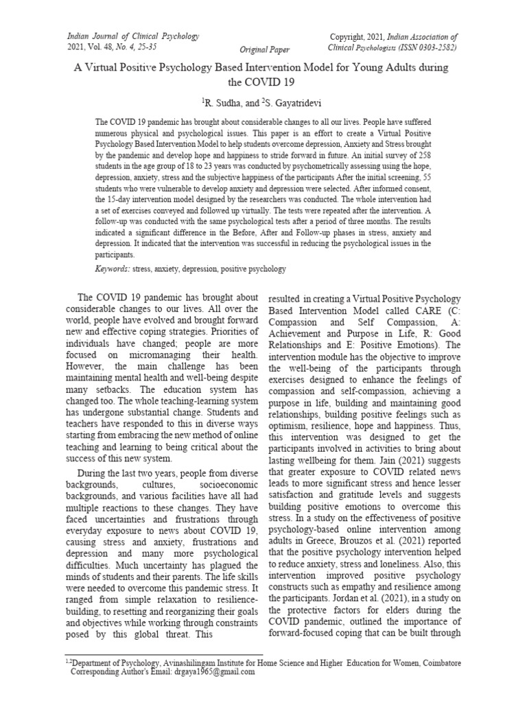 A Virtual Positive Psycholgy | PDF | Positive Psychology | Psychology