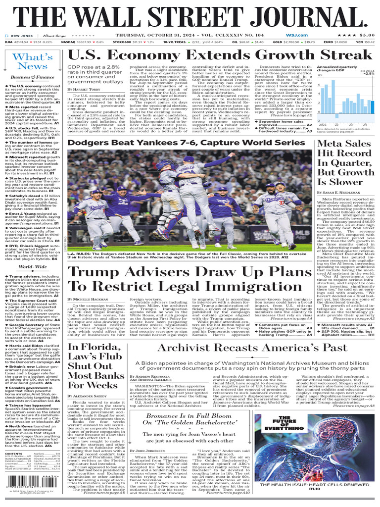 TheWallStreetJournal - 10.31.2024 | PDF | Inflation | Economy Of The United  States