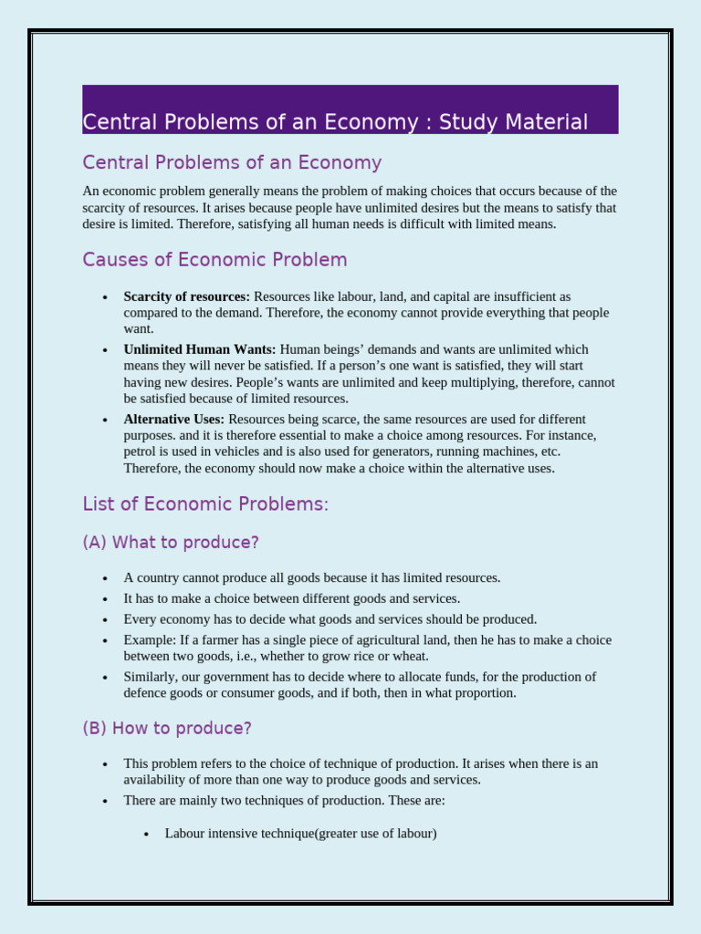 Central Problems of an Economy Explained | PDF | Goods | Labour Economics