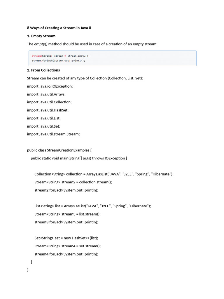 8 Ways of Creating A Stream in Java 8 | PDF