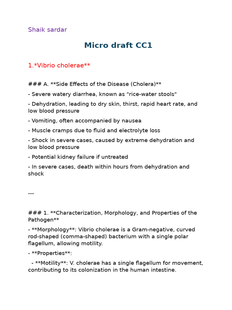 Understanding CC1: Cholera and E. coli | PDF | Tuberculosis | Cholera