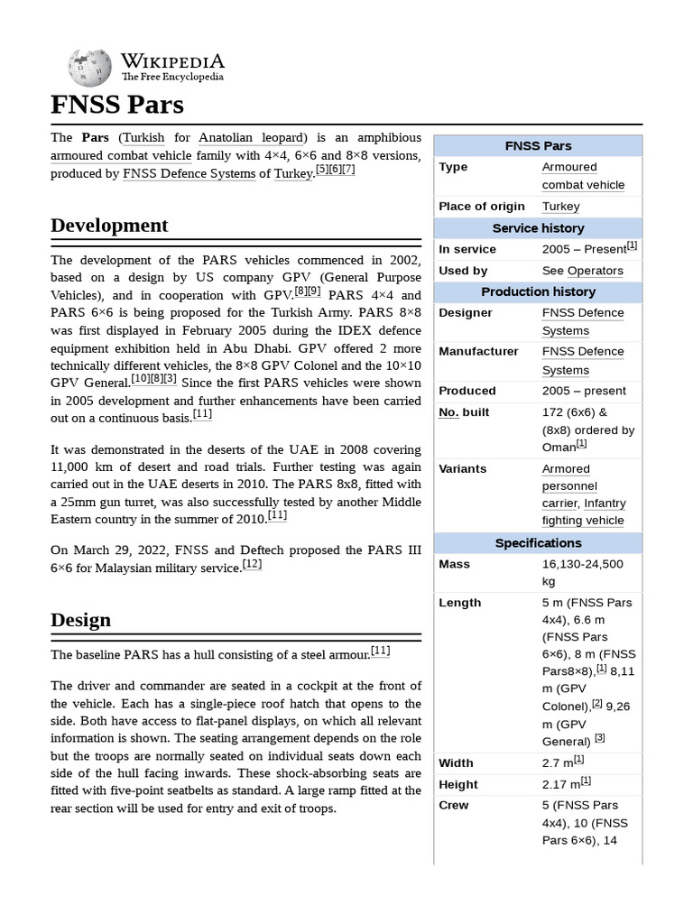 FNSS Pars | PDF | Land Vehicles | Armoured Fighting Vehicles