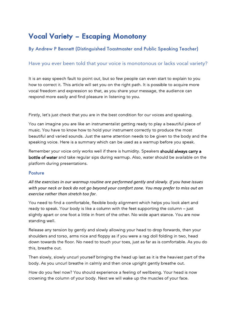 Vocal Variety Practice Pdf Speech Breathing