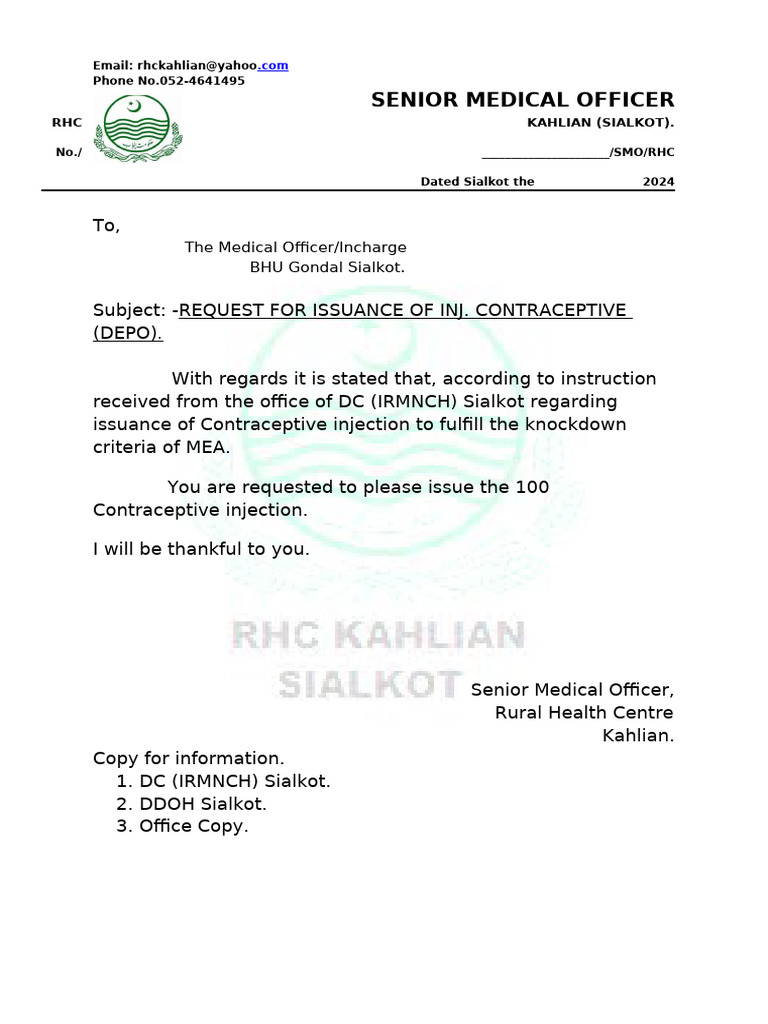 Request for Contraceptive Injection Issuance | PDF