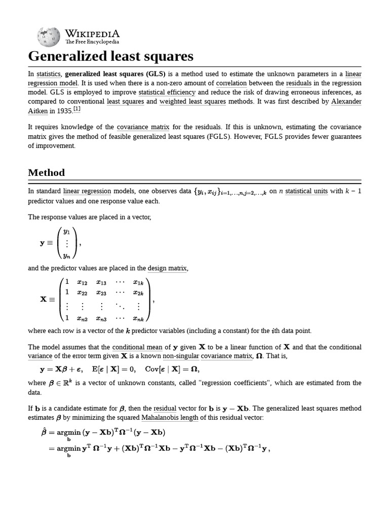 Generalized least squares pdf statistical theory probability theory