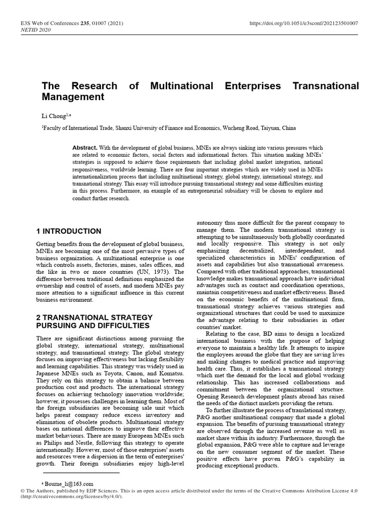 The Research of Multinational Enterprises Transnational | PDF ...