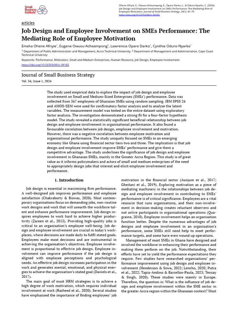 SME Performance: Job Design & Motivation | PDF | Factor Analysis ...