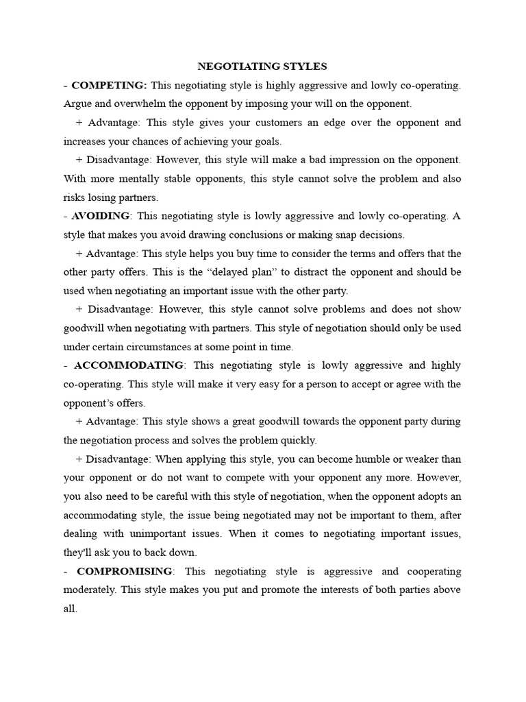 Effective Negotiating Styles Explained | PDF | Negotiation