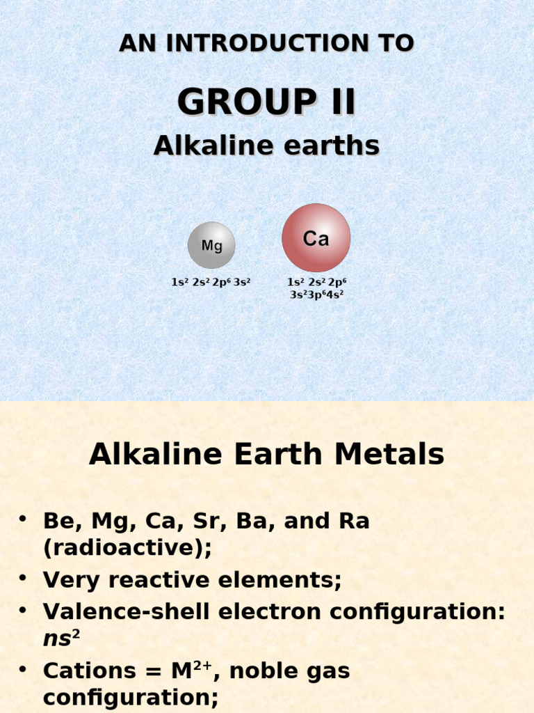 Overview of Group II Alkaline Earth Metals | PDF | Magnesium | Calcium