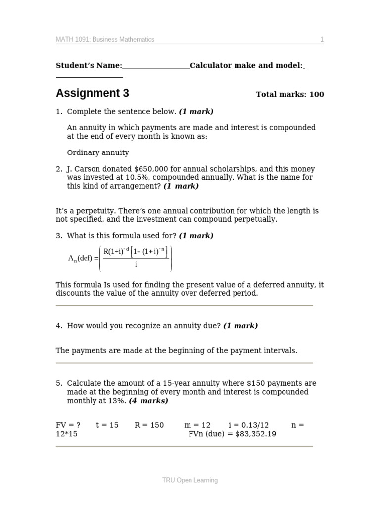 Business Mathematics Assignment 3 | PDF | Present Value | Interest