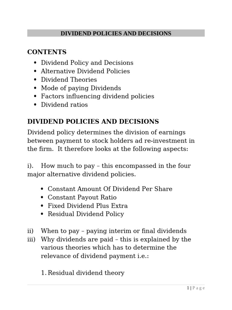 Factors Influencing Dividend Policies | PDF | Dividend | Share Repurchase