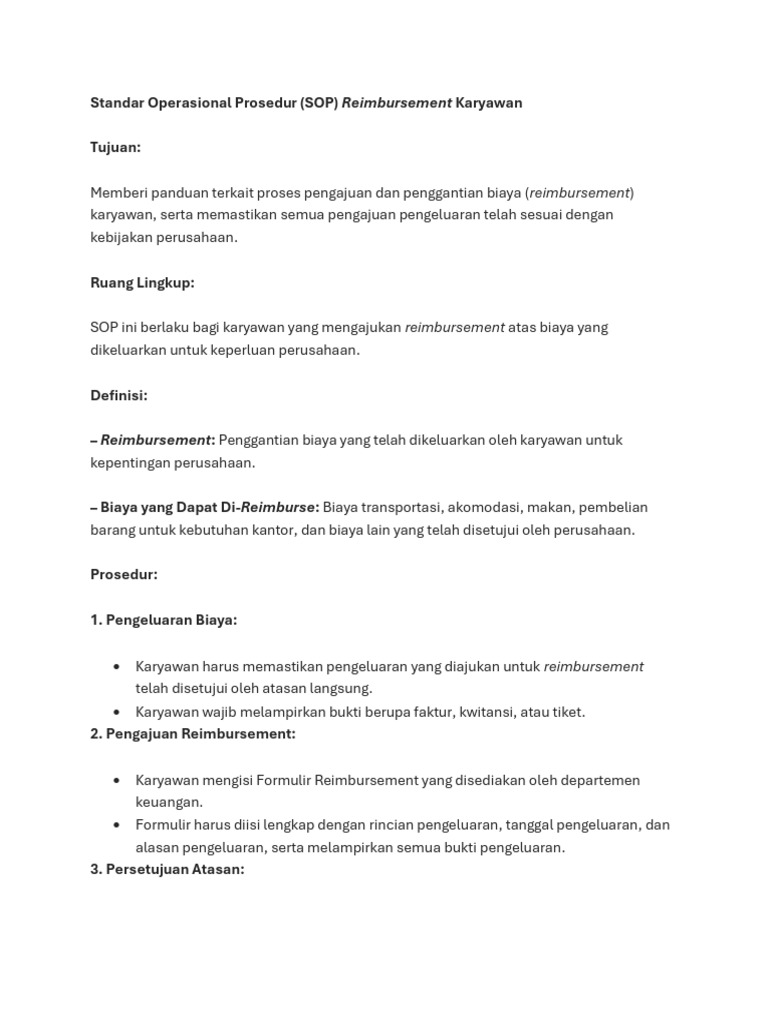 SOP Reimbursement Karyawan Efisien | PDF