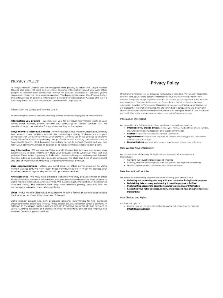 Privacy Policy Old Vs New | PDF