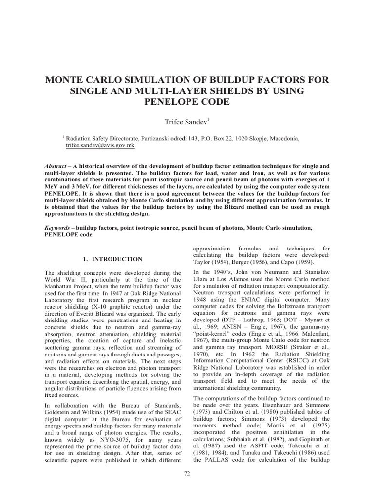 Monte Carlo Simulation of Buildup Factors For Single and Multi-Layer ...