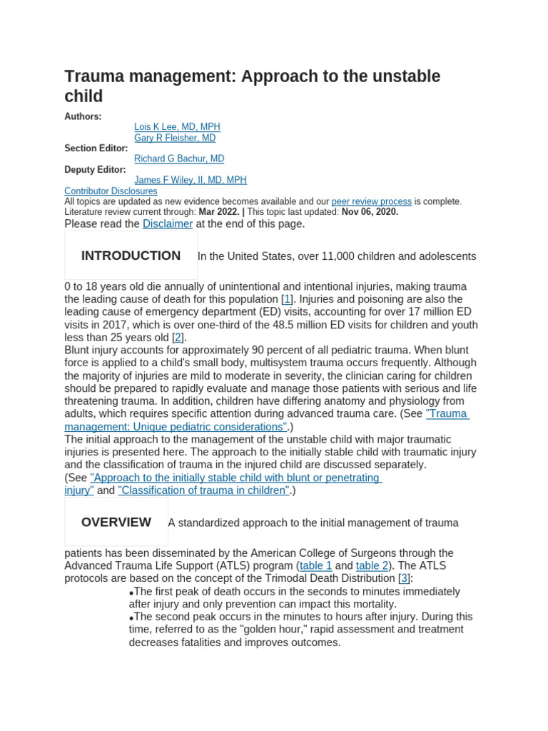 Pediatric Trauma Management Guidelines | PDF | Major Trauma | Spinal ...