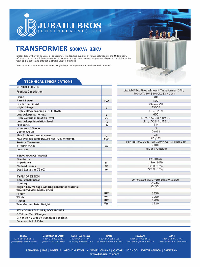 500kva 33KV Cu | PDF | Transformer | Physical Quantities