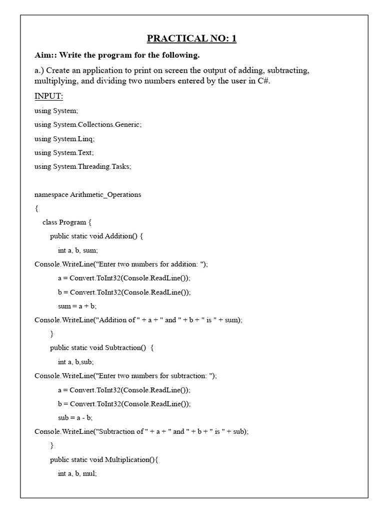 C# Arithmetic and Control Applications | PDF | C Sharp (Programming ...