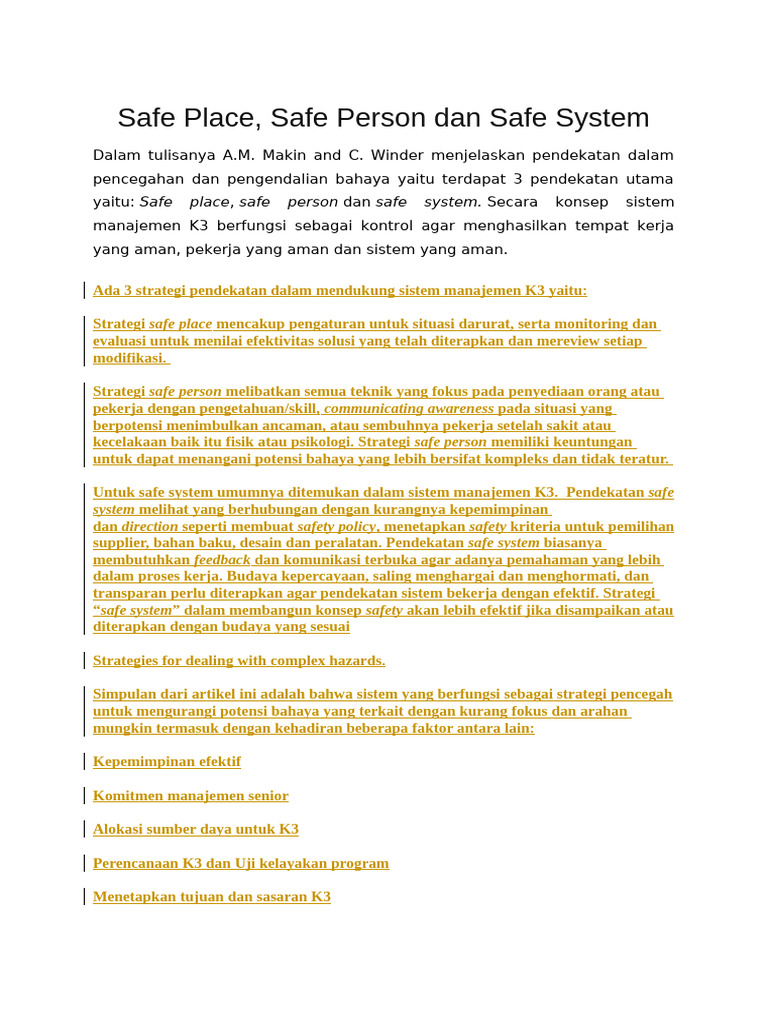 Strategi Safe Place, Person, dan System | PDF