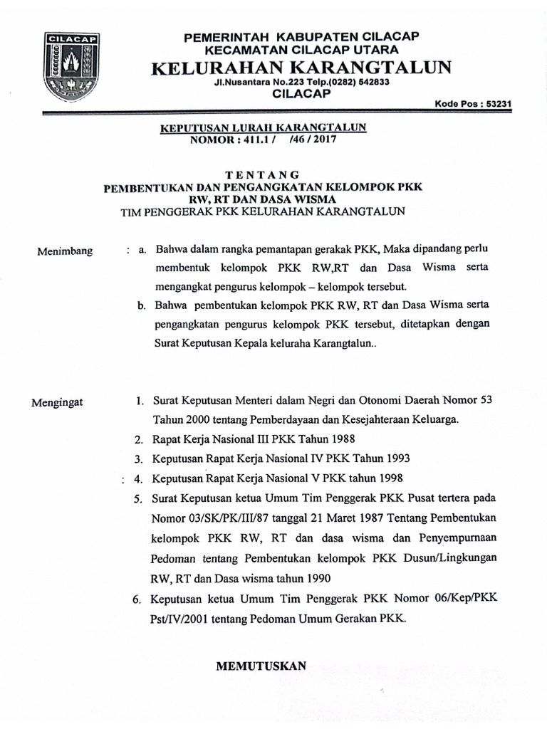 SK Pembentukan PKK RT, RW, Dawis | PDF