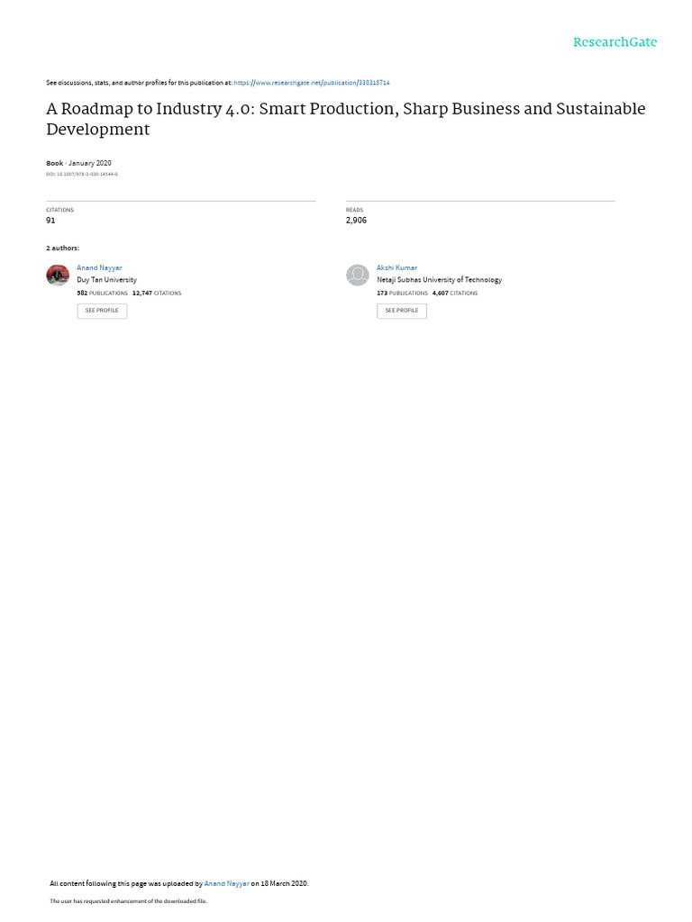 Book A Roadmap To Industry 4.0 Smart Production, Sharp Business and