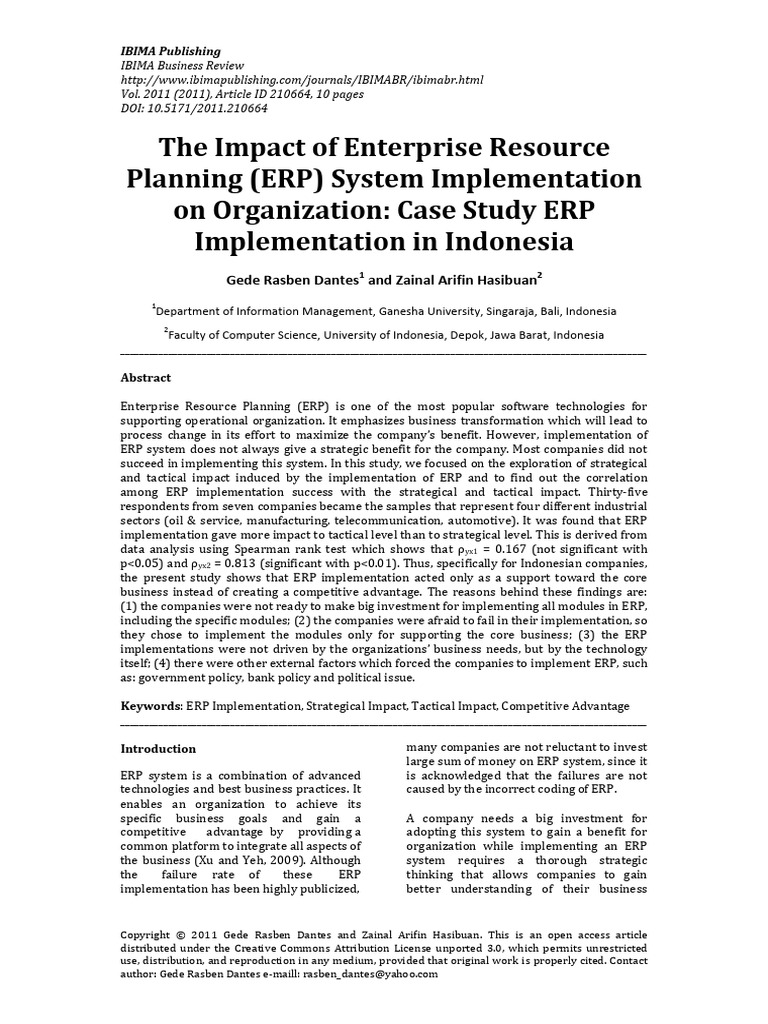 The Impact of Enterprise Resource Planning (ERP) System Implementation ...